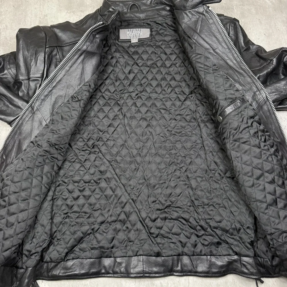 Wilson's Leather Jacket Mens L Black Moto Biker Zip Quilted Lined Vintage